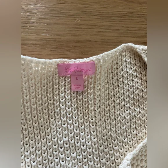 Lily Pulitzer cream cardigan with fringe size L - Picture 3 of 3